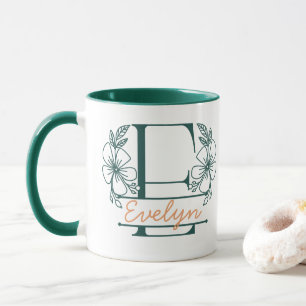 Personalized Floral Monogram Letter E Mug - Custom