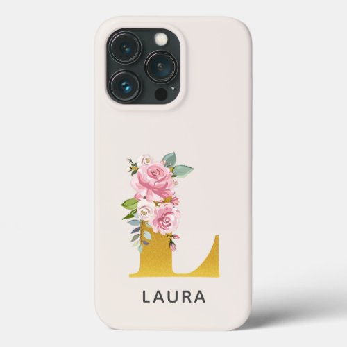 Personalized Floral Monogram Letter L Name iPhone 13 Pro Case