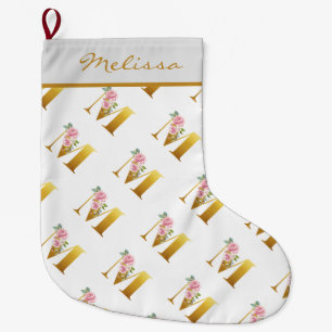 Personalized Floral Monogram Letter M Botanical Large Christmas Stocking