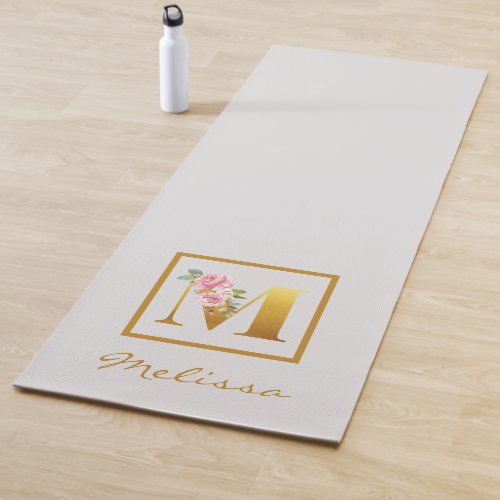 Personalized Floral Monogram Letter M Botanical Yoga Mat