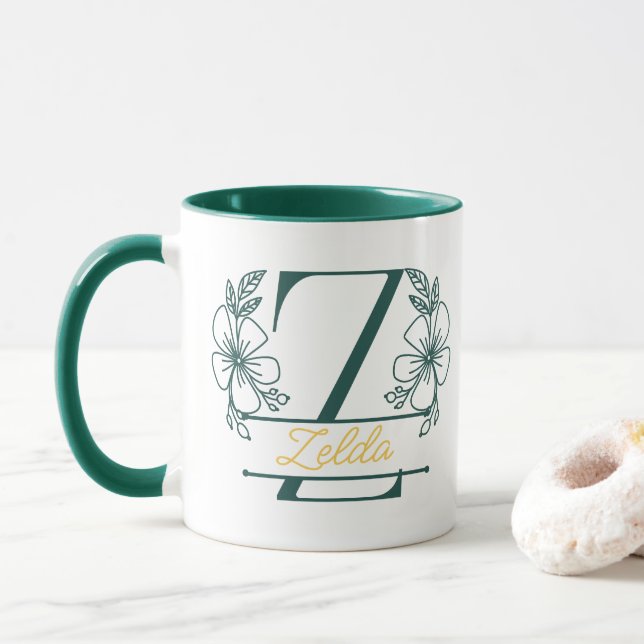 Personalized Floral Monogram Letter Z Mug - Custom (With Donut)