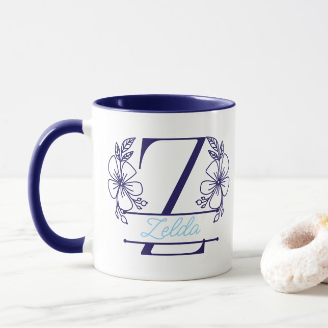 Personalized Floral Monogram Letter Z Mug - Custom (With Donut)