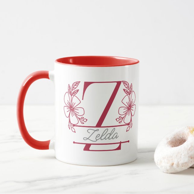 Personalized Floral Monogram Letter Z Mug - Custom (With Donut)