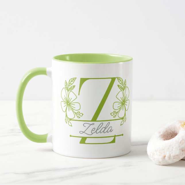 Personalized Floral Monogram Letter Z Mug - Custom (With Donut)