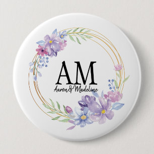 Personalized Floral Monogram Lilac Bouquet Button