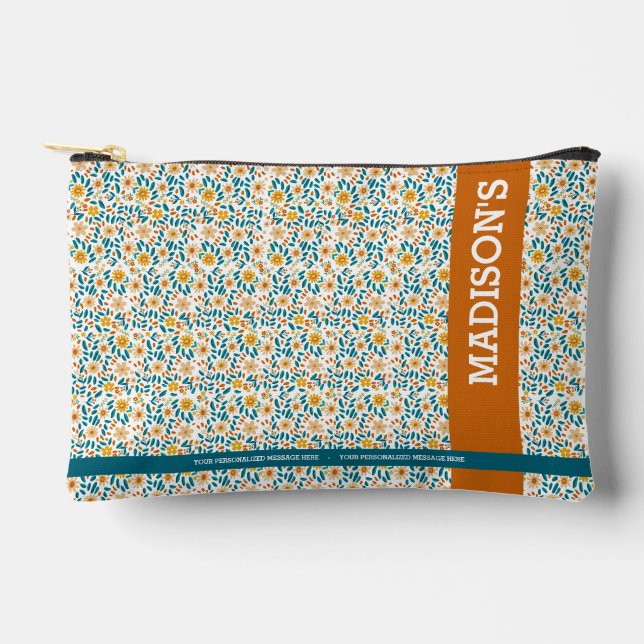 Personalized Floral Monogram & Name  Accessory Pouch (Front)