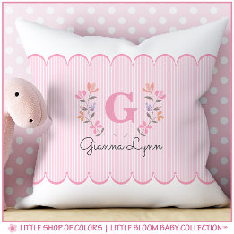 Personalized Floral Monogram Name Baby Girl Throw Pillow