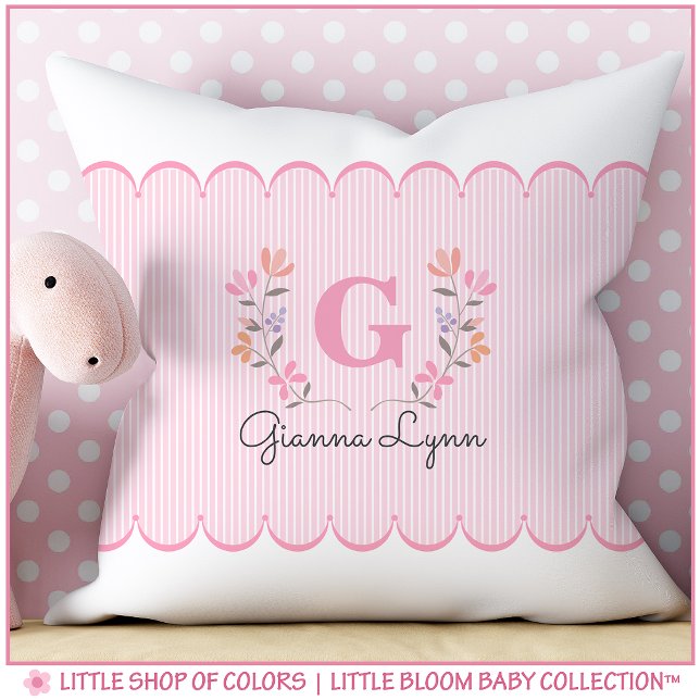 Personalized Floral Monogram Name Baby Girl Throw Pillow (Creator Uploaded)