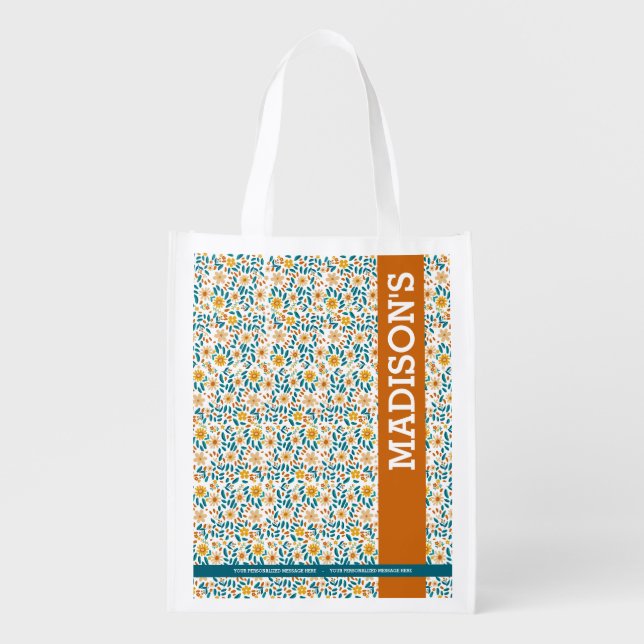 Personalized Floral Monogram & Name  Grocery Bag (Front)