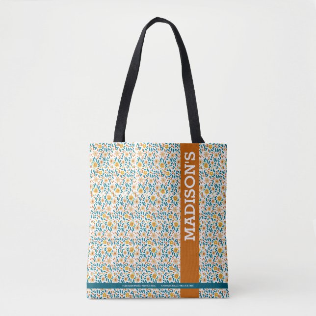 Personalized Floral Monogram & Name  Tote Bag (Front)