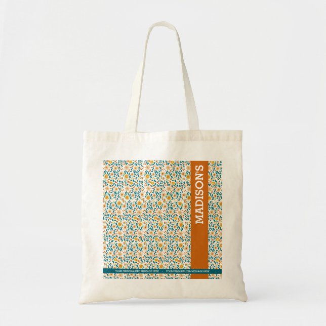 Personalized Floral Monogram & Name  Tote Bag (Front)