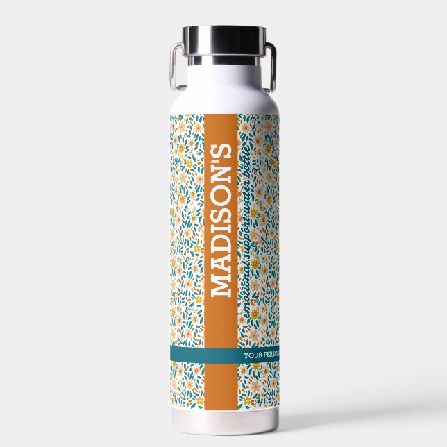 Personalized Floral Monogram & Name  Water Bottle (Front)