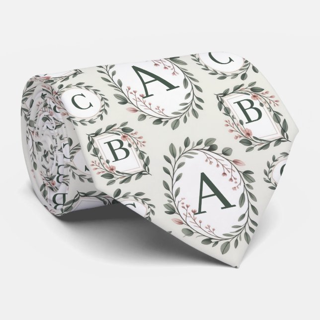 Personalized Floral Monogram  Neck Tie (Rolled)