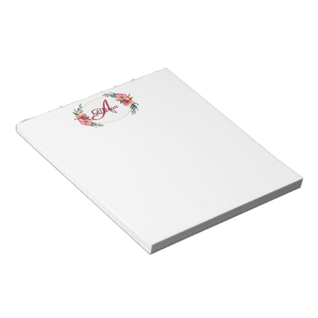 Personalized floral monogram notepad (Angled)