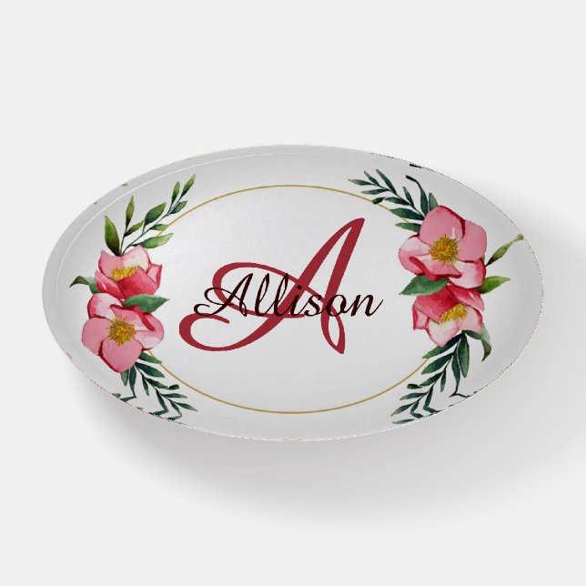 Personalized floral monogram paperweight (Front)