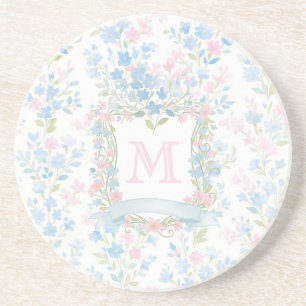 Personalized Floral Monogram Sandstone Coaster