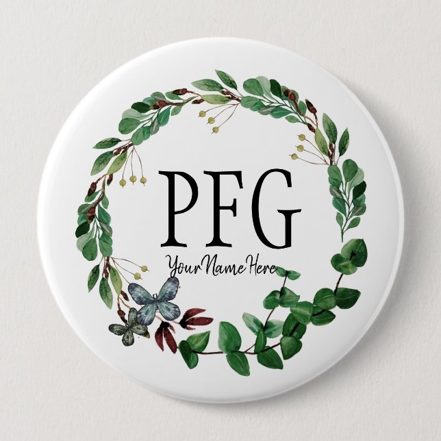 Personalized Floral Monogram Spring Foliage Button (Front)