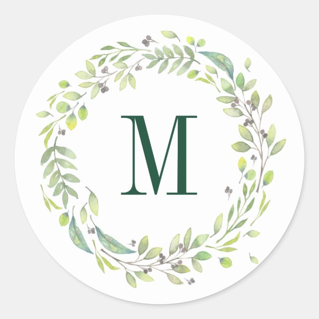 Personalized Floral Monogram Summer Foliage Classic Round Sticker (Front)