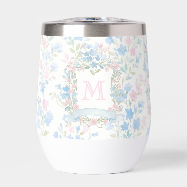 Personalized Floral Monogram Thermal Wine Tumbler (Front)