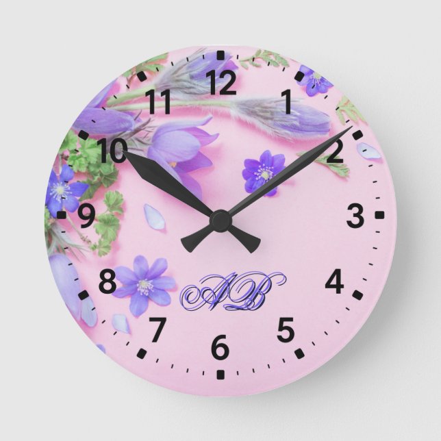 Personalized Floral Monogram Wall Clock – Custom  (Front)