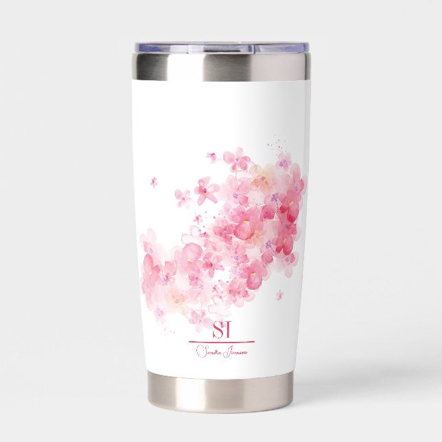 Personalized Floral Monogram Water Bottle Insulated Tumbler (Front)