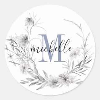 Personalized Floral Monogram Wildflower Foliage Classic Round Sticker
