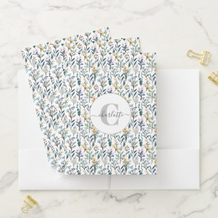 Personalized Floral Monogram Wildflowers Office Pocket Folder