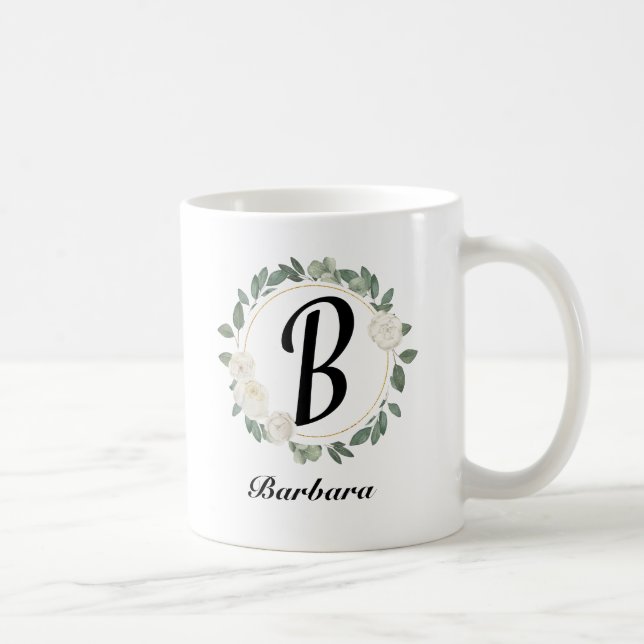 Personalized Floral Monogram with Name  Coffee Mug (Right)
