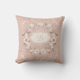Personalized Floral Monogram Wreath Throw Pillow
