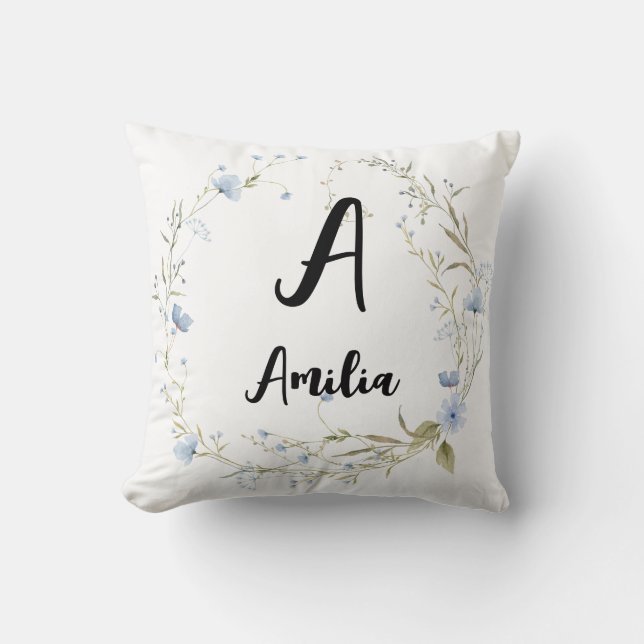  Personalized  Floral Monogrammed Throw Pillow (Front)