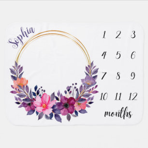 Personalized Floral Month Milestone Baby Blanket