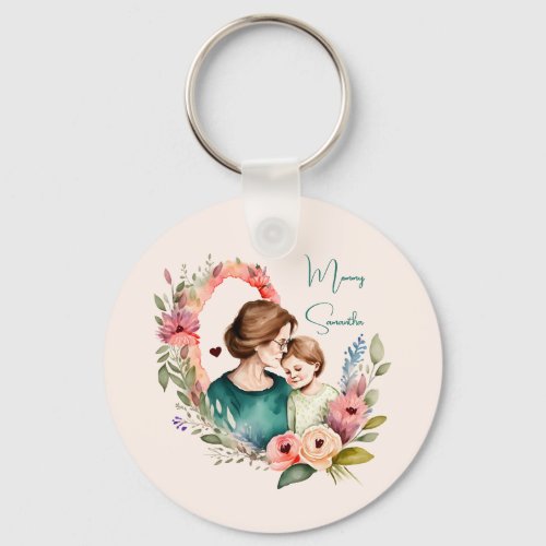 Personalized Floral Mother and Daughter Son Keychain