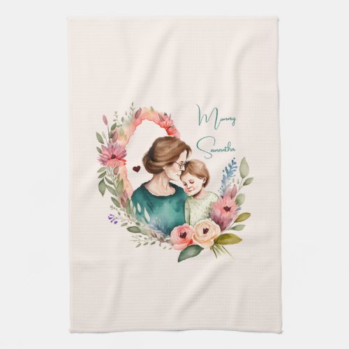Personalized Floral Mother and Daughter Son Kitchen Towel