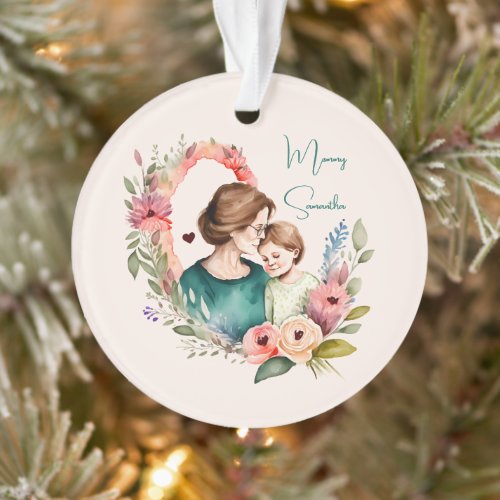 Personalized Floral Mother and Daughter Son Ornament