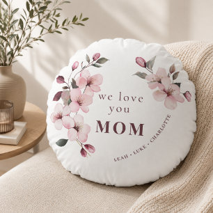 Personalized Floral Mothers Day Gift Round Pillow