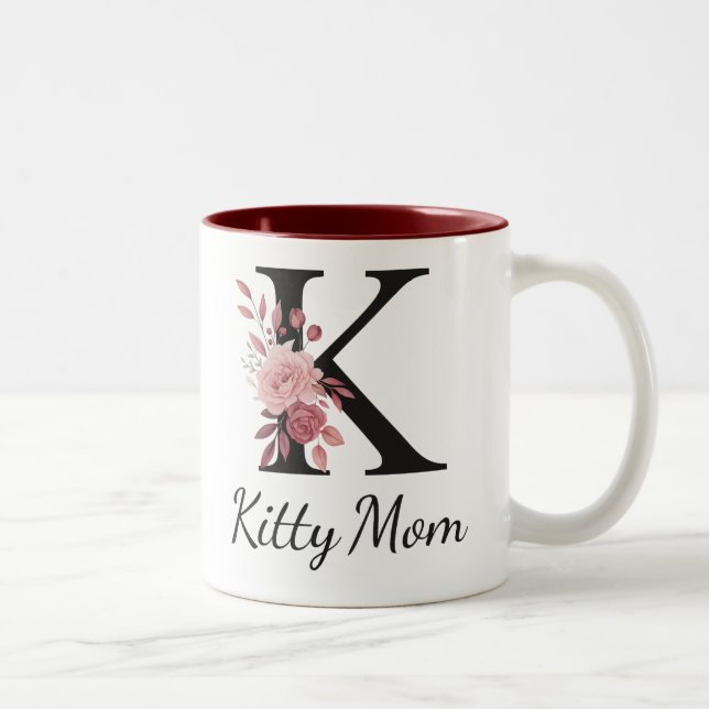 Personalized Floral Mug – Letter K with Name Kara  (Right)