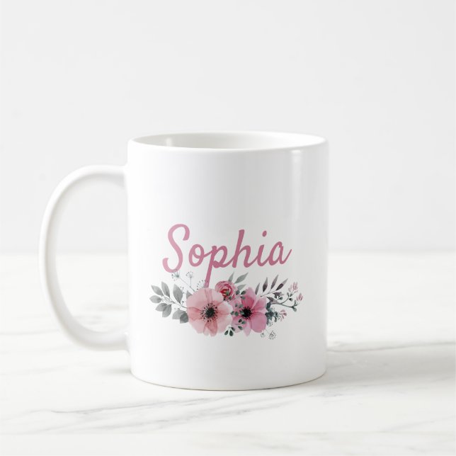 Personalized Floral Mug With Name (Left)