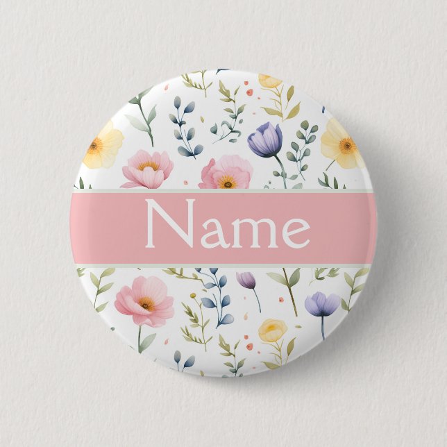 Personalized Floral Name Button (Front)