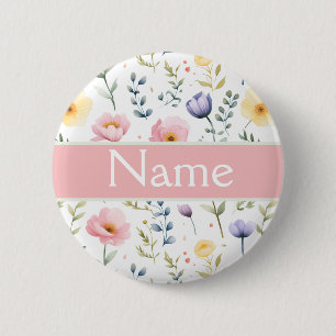 Personalized Floral Name Button