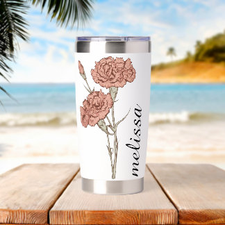 Personalized Floral Name Elegant Custom Carnation  Insulated Tumbler