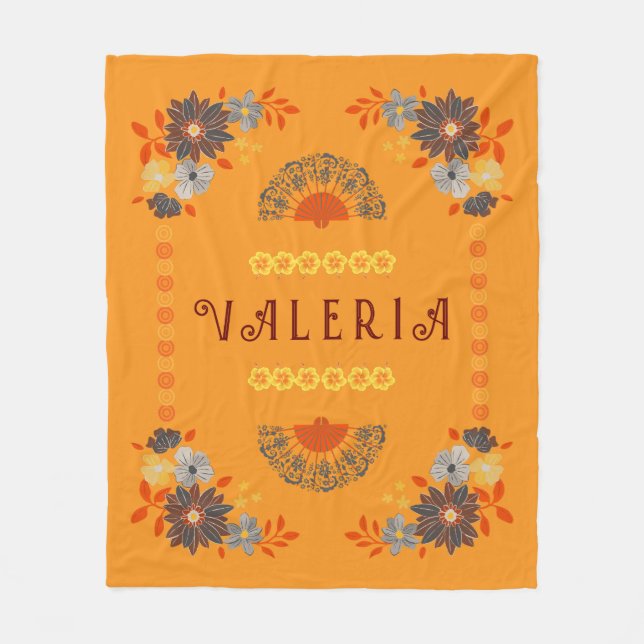Personalized Floral Name Hispanic Fleece Blanket (Front)