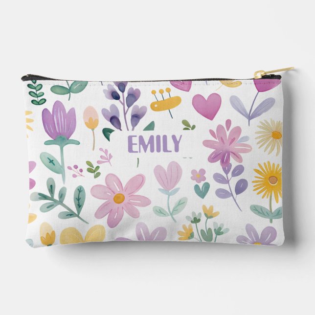 Personalized Floral Name Pencil Case Accessory Pouch (Back)