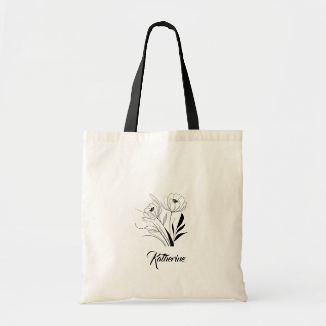 Personalized Floral Name Tote for Mom Bag (Front)