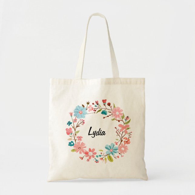 Personalized Floral Name Tote – Gift for Her Bag (Front)