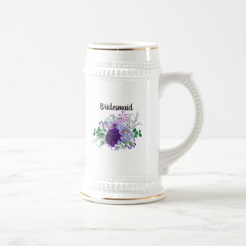 Personalized Floral Named Bridesmaid Maid of Honor Beer Stein