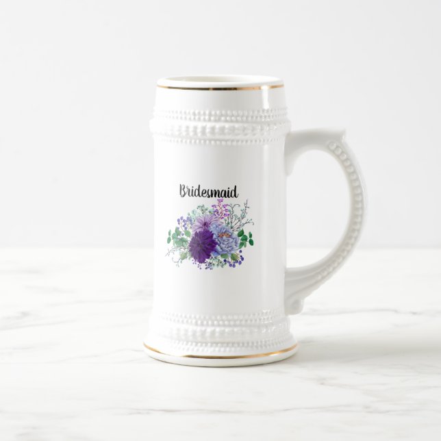 Personalized Floral Named Bridesmaid Maid of Honor Beer Stein (Right)