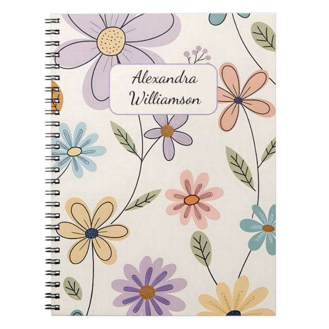 Personalized Floral Notebook – Custom Name Pastel (Front)