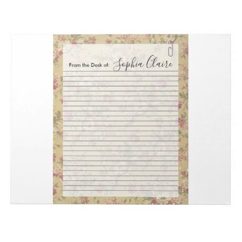 Personalized Floral Notepad  Elegant and Customiz Notepad