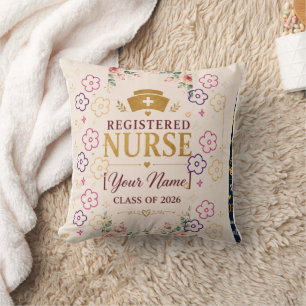 Personalized Floral Nurse Graduation Blanket Reg Throw Pillow