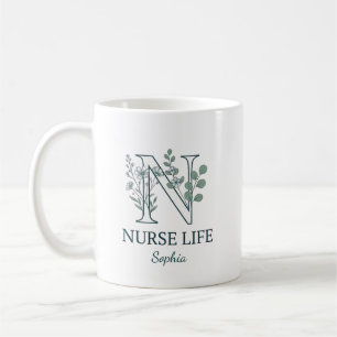 Personalized Floral Nurse Monogram Coffee Mug